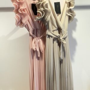 Long Pleated Dress with Ruffled Sleeves