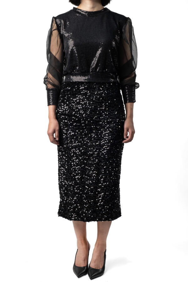 Black sequins skirt with back slit - Image 2