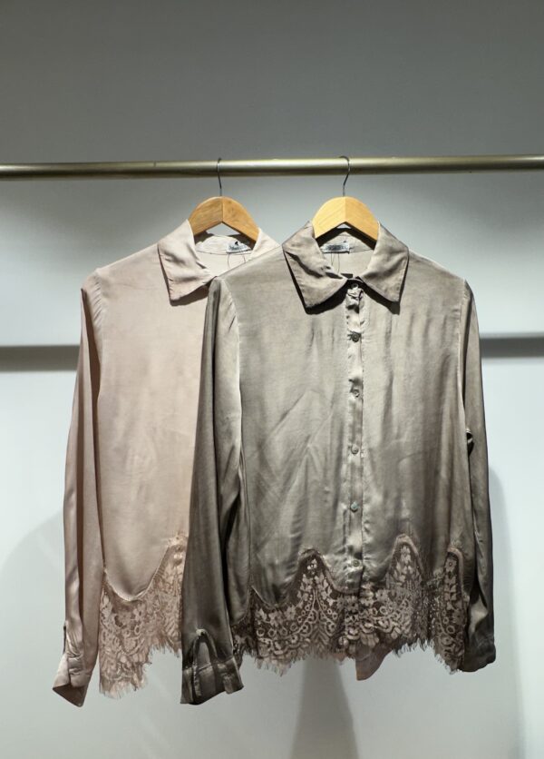 Satin shirt with lace trim
