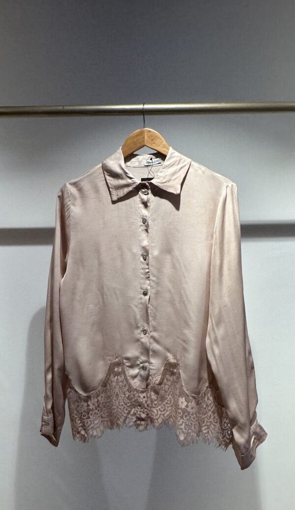 Satin shirt with lace trim - Image 4