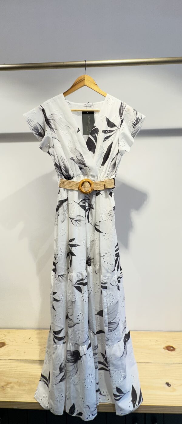 Printed Dress With A Cane Belt - Image 3