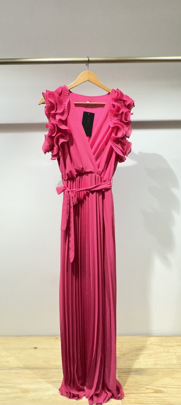 Long Pleated Dress with Ruffled Sleeves - Image 2