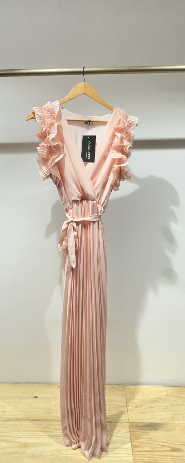 Long Pleated Dress with Ruffled Sleeves - Image 3
