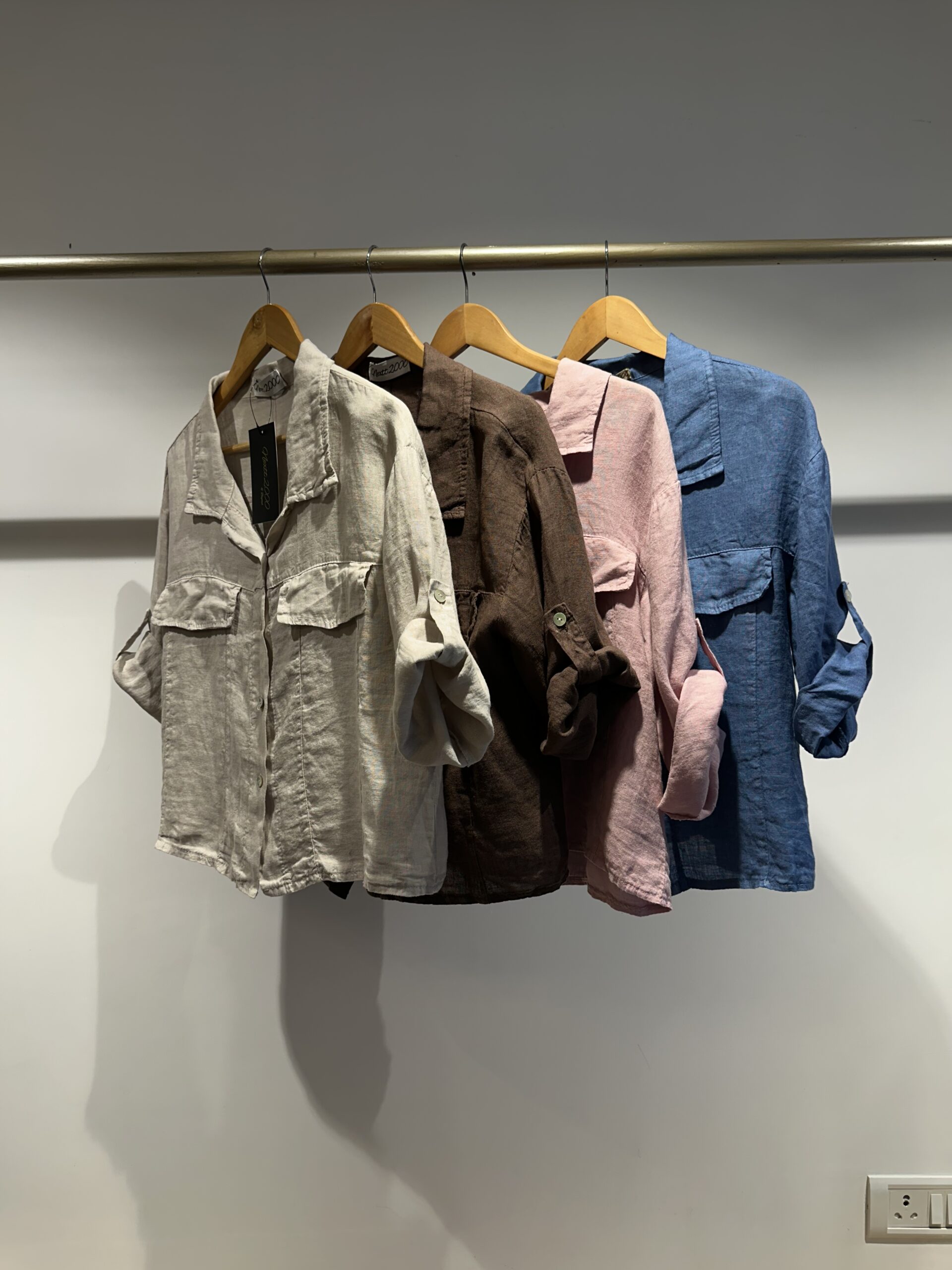 Military style shirt with folded sleeves