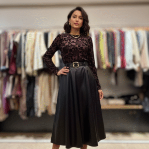 Leather Long Skirt With Belt
