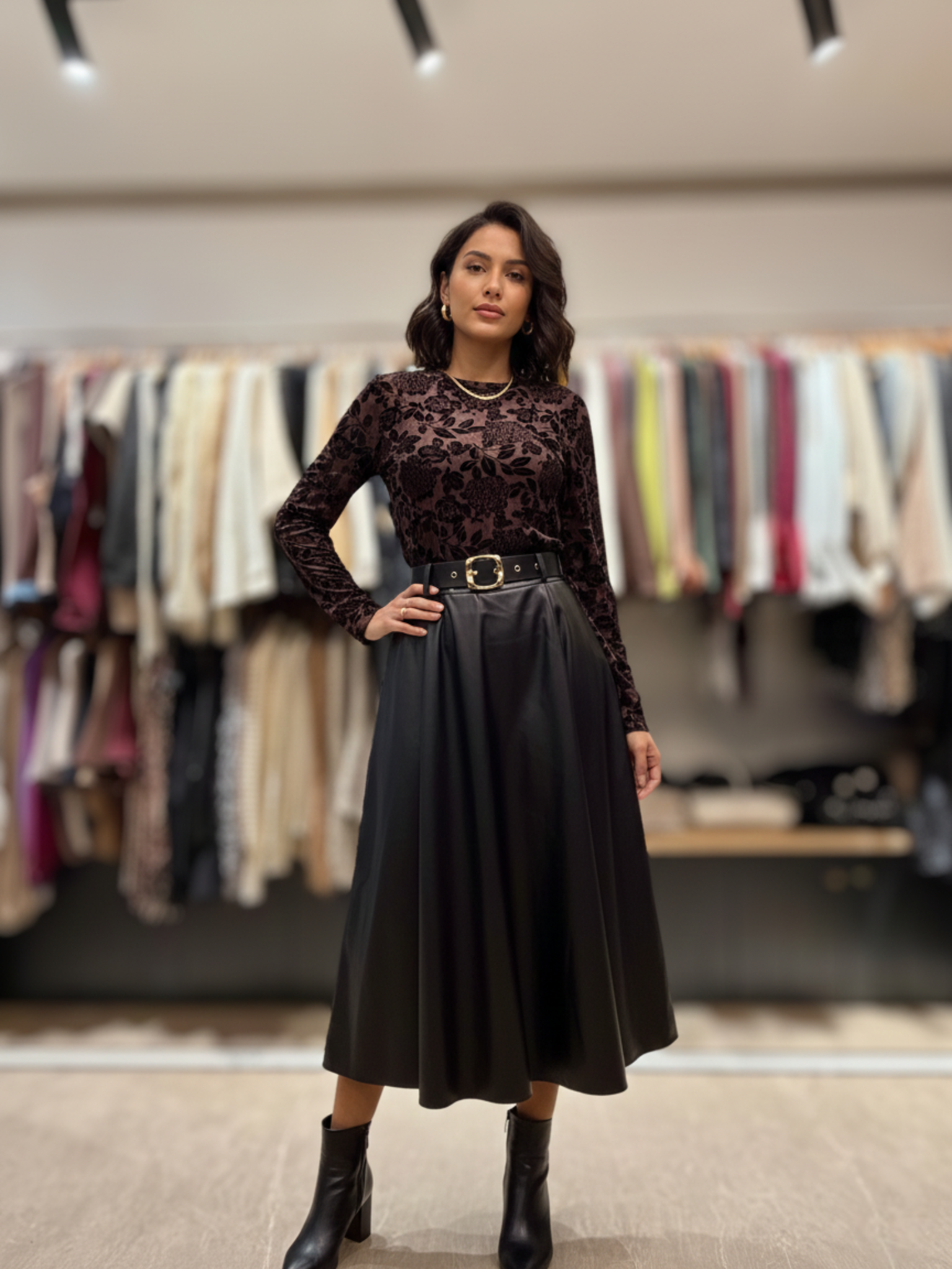 Leather Long Skirt With Belt