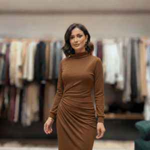 Coffee High Neck Full Sleeve Dress