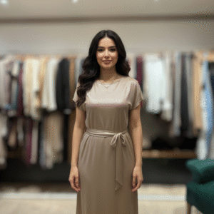 Dull Gold Metallic Dress With Belt